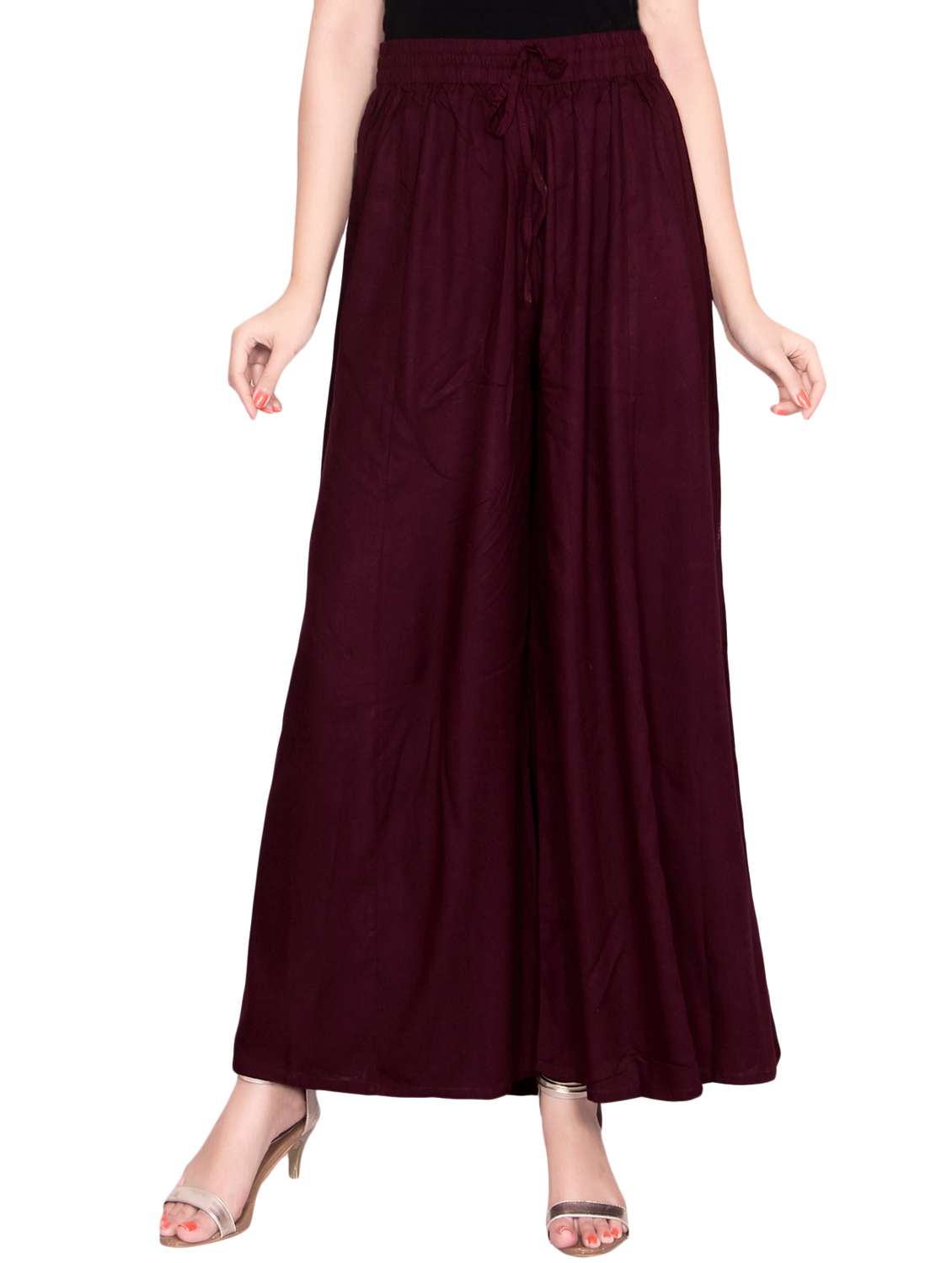 maroon rayon flared palazzo