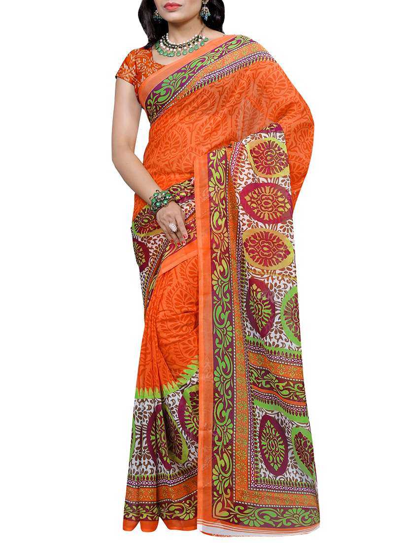 orange georgette printed saree with blouse