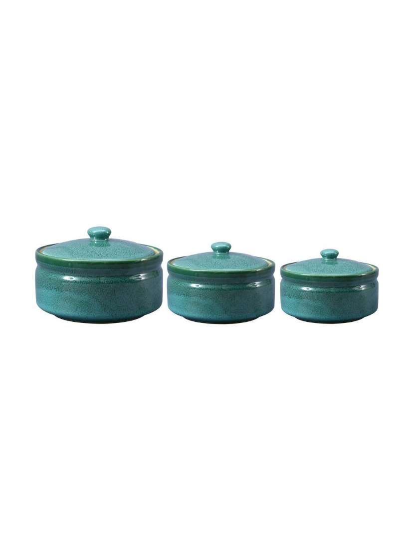 serving donga casserole ceramic/stoneware in green ferrous (1 large, 1 medium & 1 small) (set of 3) handmade by caffeine