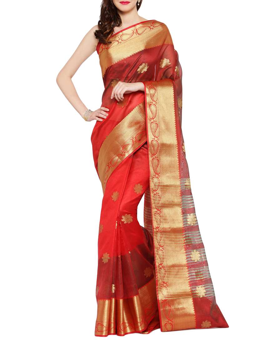 chhabra 555 red jacquard art silk saree with blouse