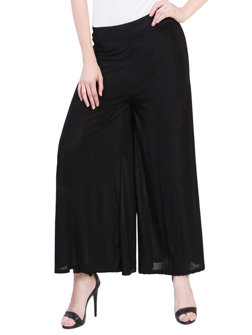 solid black poly spandex palazzo