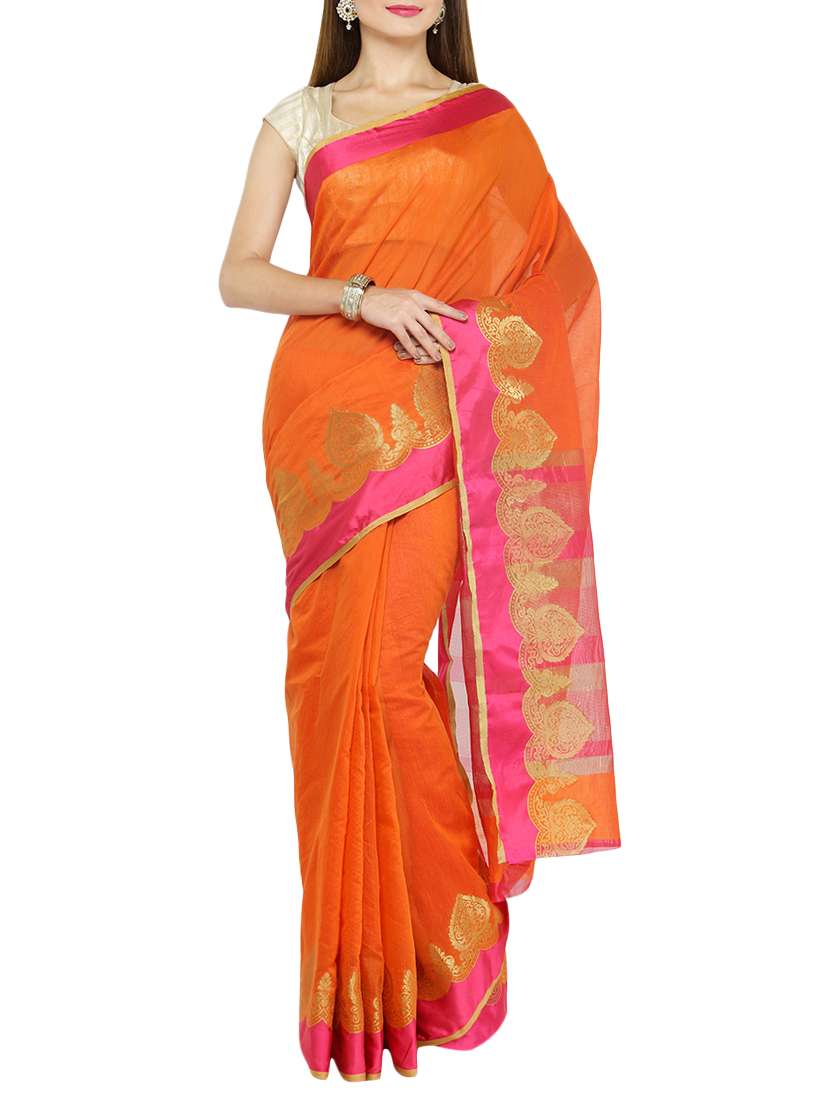 orange silk woven saree with blouse