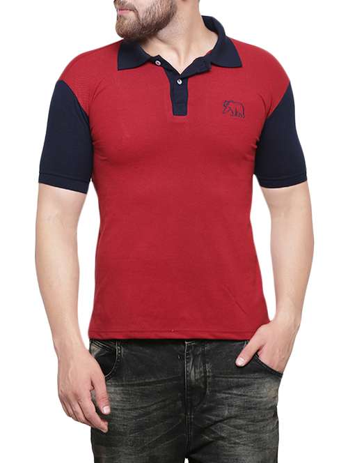 red cotton color block t-shirt - 14173934 -  Standard Image - 0