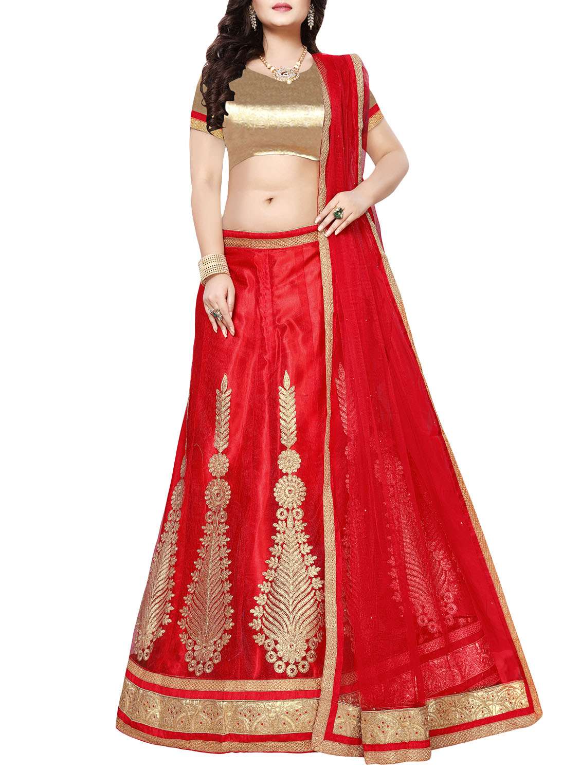 red a-line embroidered lehenga