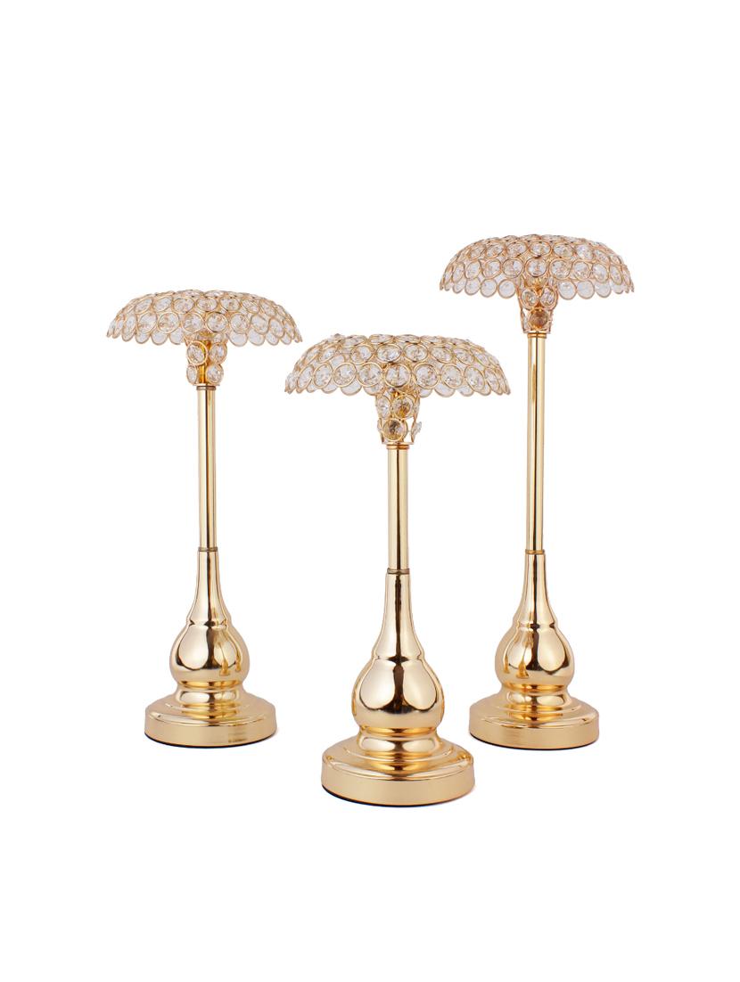 crystal tealight pillar candle stand showpiece set of 3