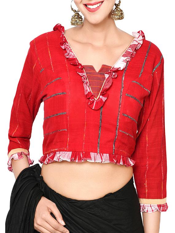 women red self design v neck stitched blouse - 14183635 -  Zoom Image - 0