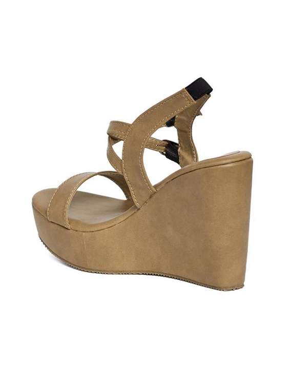 marcloire women's tan solid open toe buckle sandals wedge heels - 14189808 - Standard Image - 2