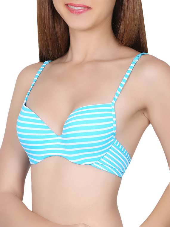 light blue striped push up bra