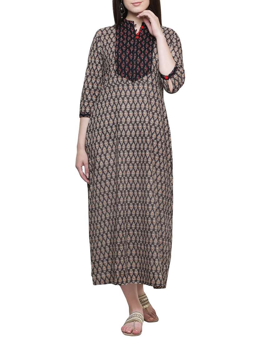 brown cotton a-line kurta