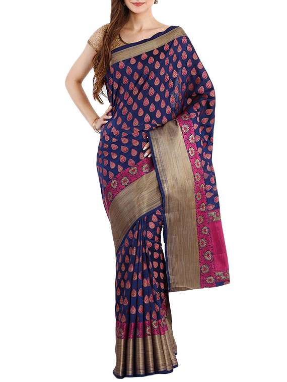 the chennai silks blue jacquard saree with blouse