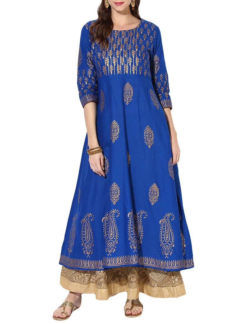 blue cotton flared kurta