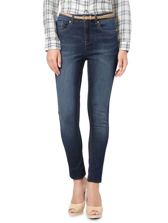 blue stone washed denim jeans