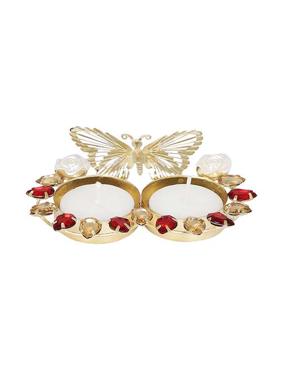 red & gold butterfly tea light candle holder