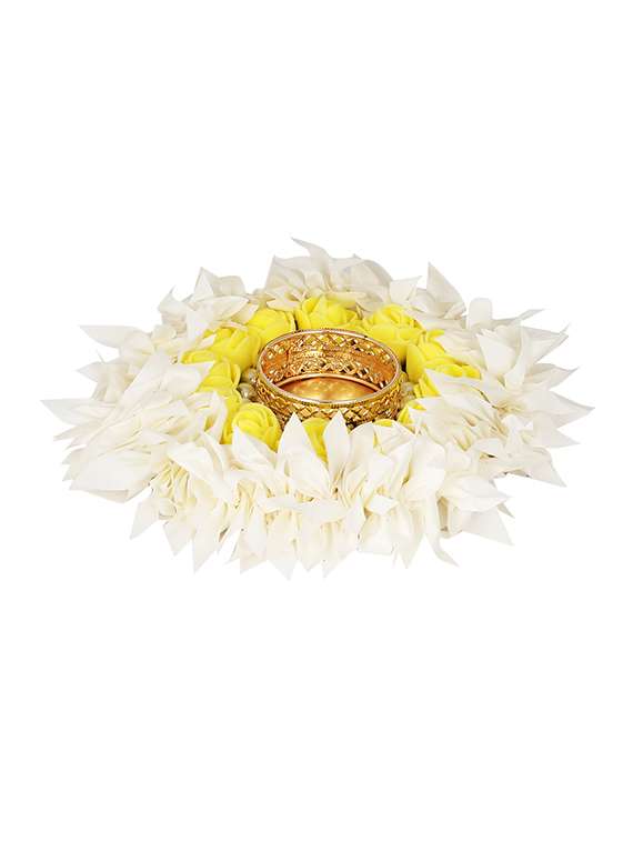 white & yellow floral tea light candle holder