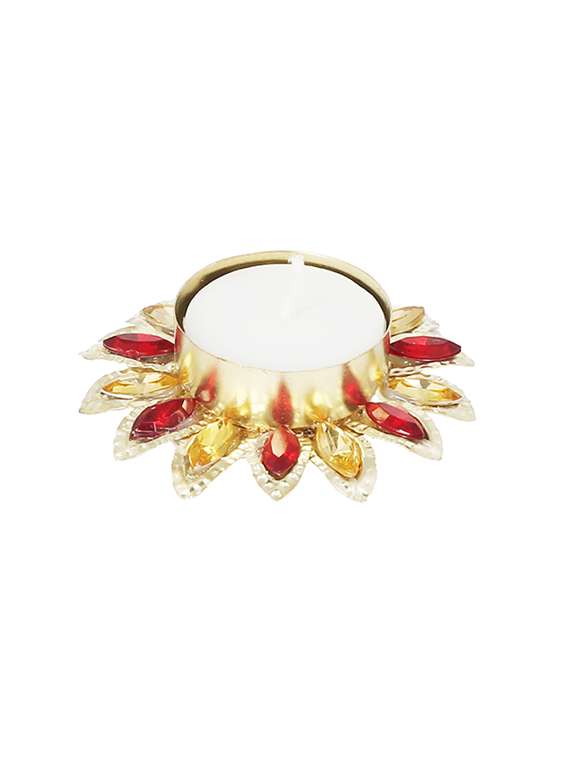 red & yellow stone tea light candle holder