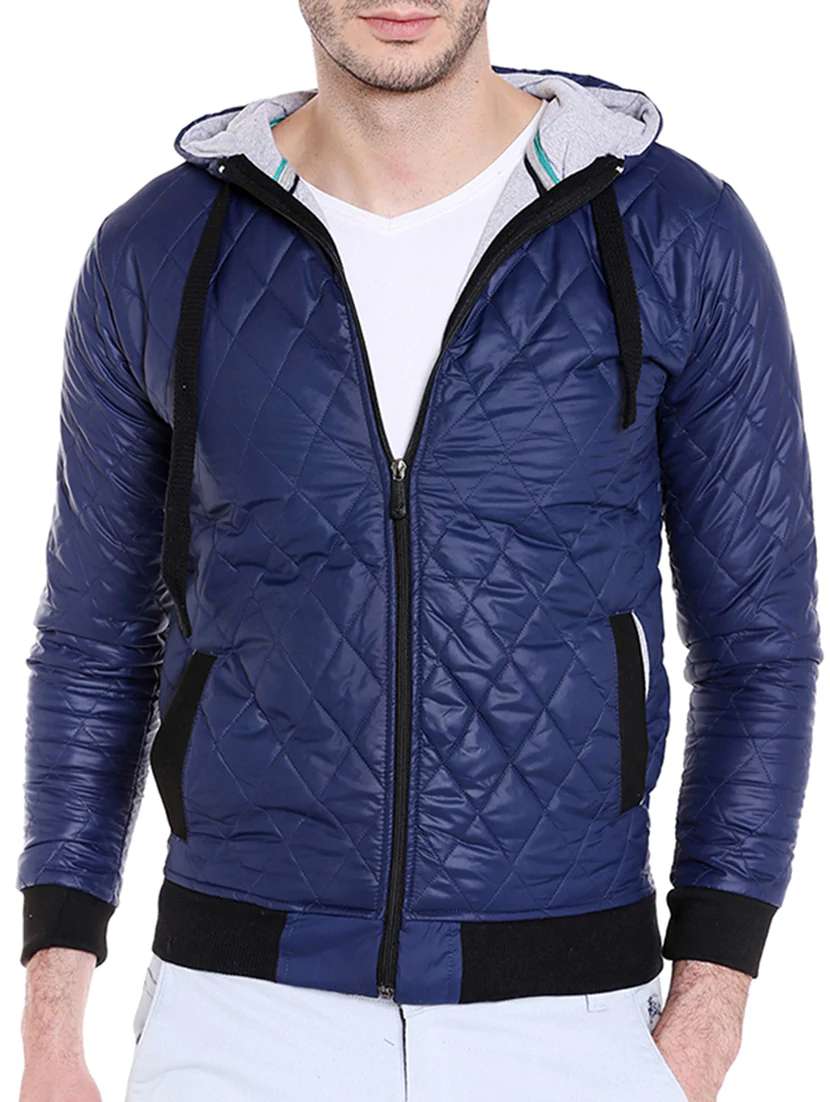 navy blue solid quilted jacket