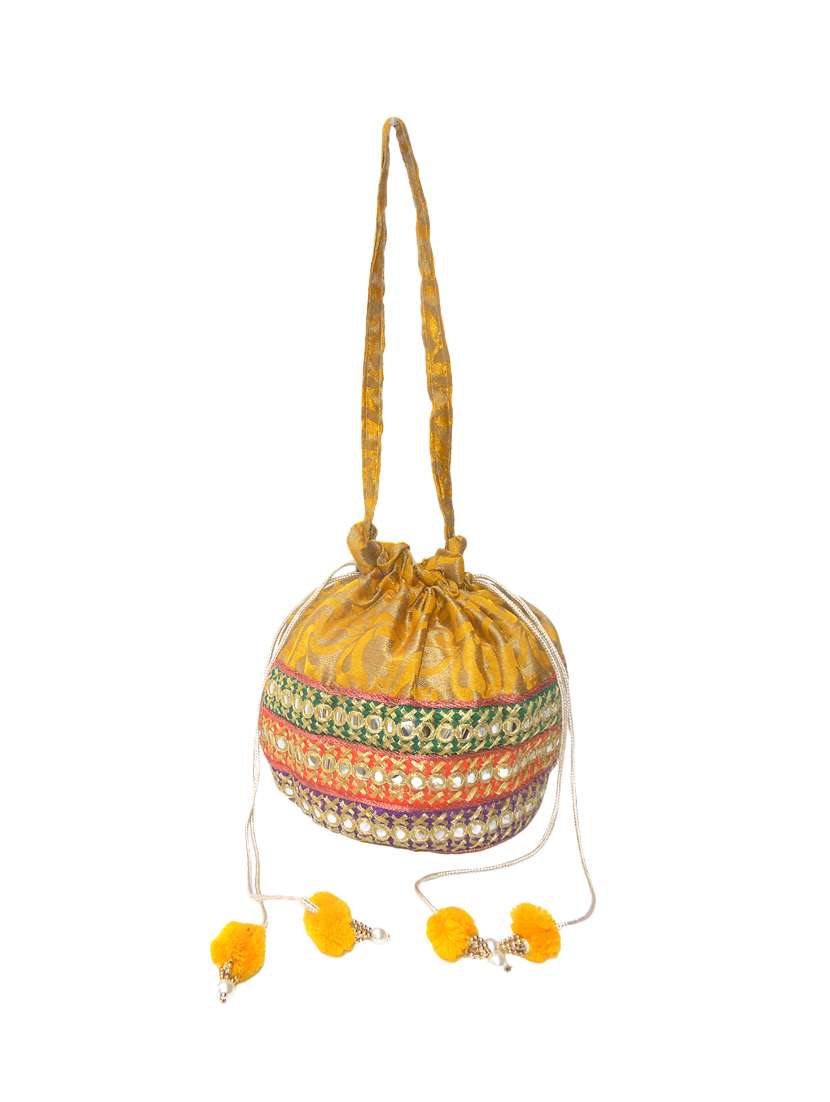 yellow leatherette  ethnic potli