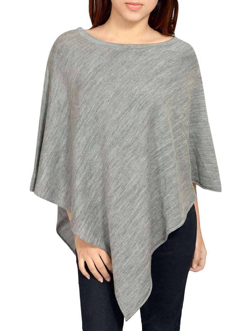 round neck solid acrylic poncho