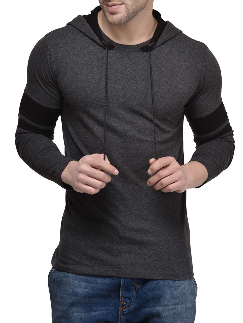 grey solid hooded t-shirt