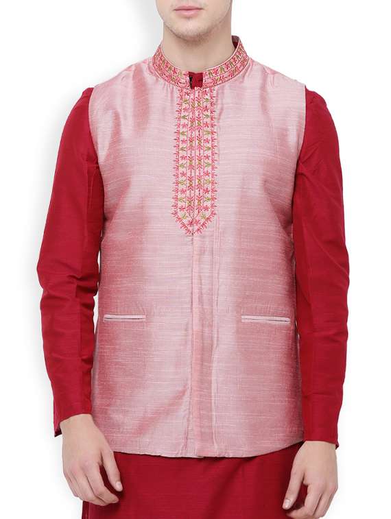 pink rayon nehru jacket