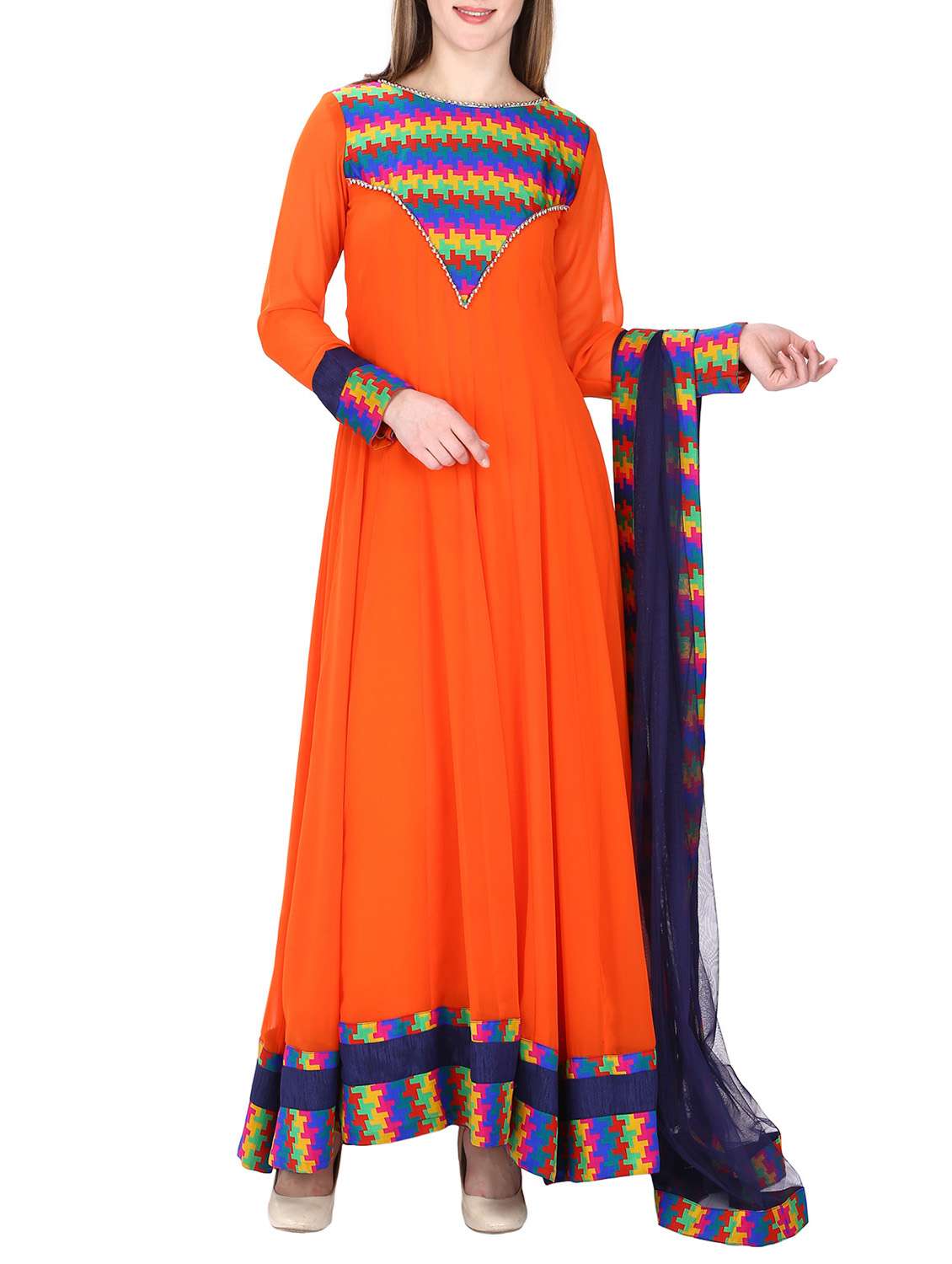 orange georgette semistitched suit
