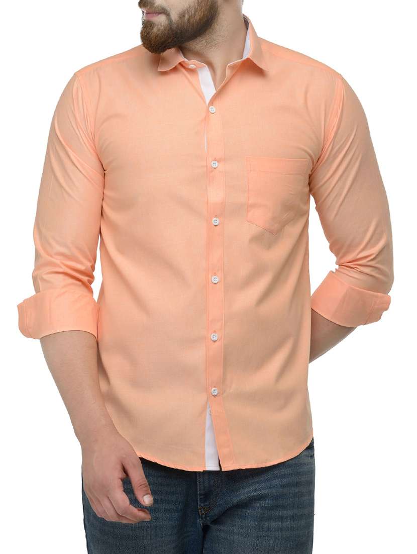 orange cotton casual shirt