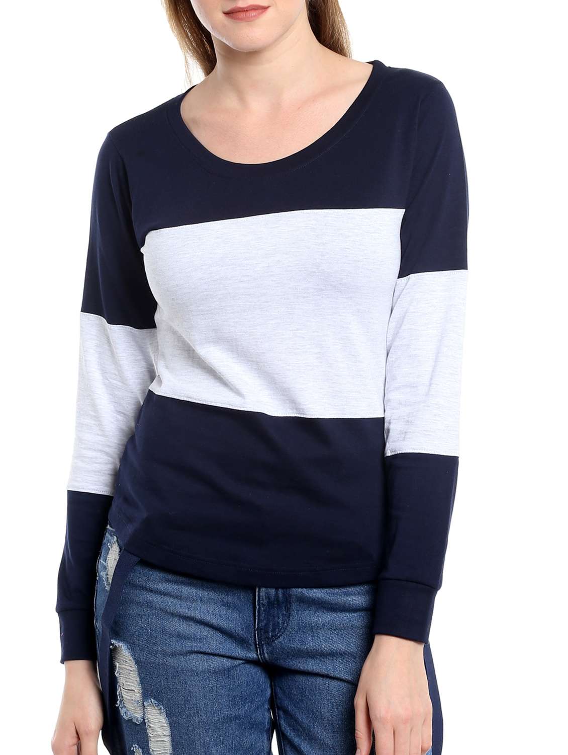 round neck color block tee