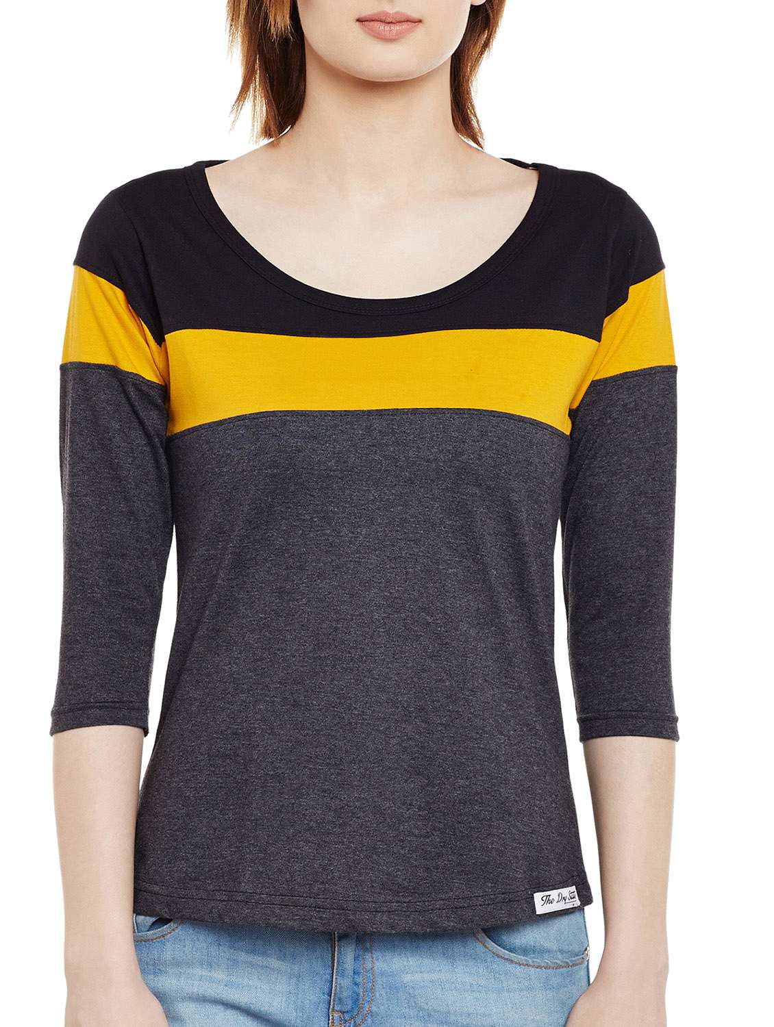 scoop neck color block tee
