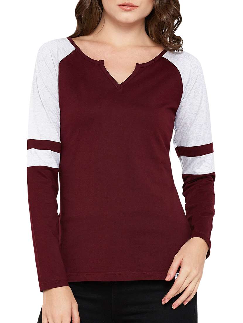 notch neck color block tee