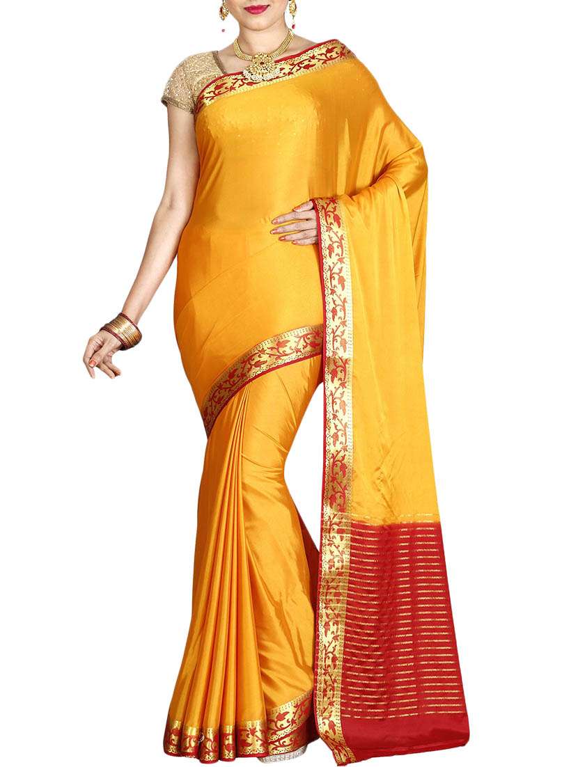 contrast zari pallu mysore silk saree with blouse