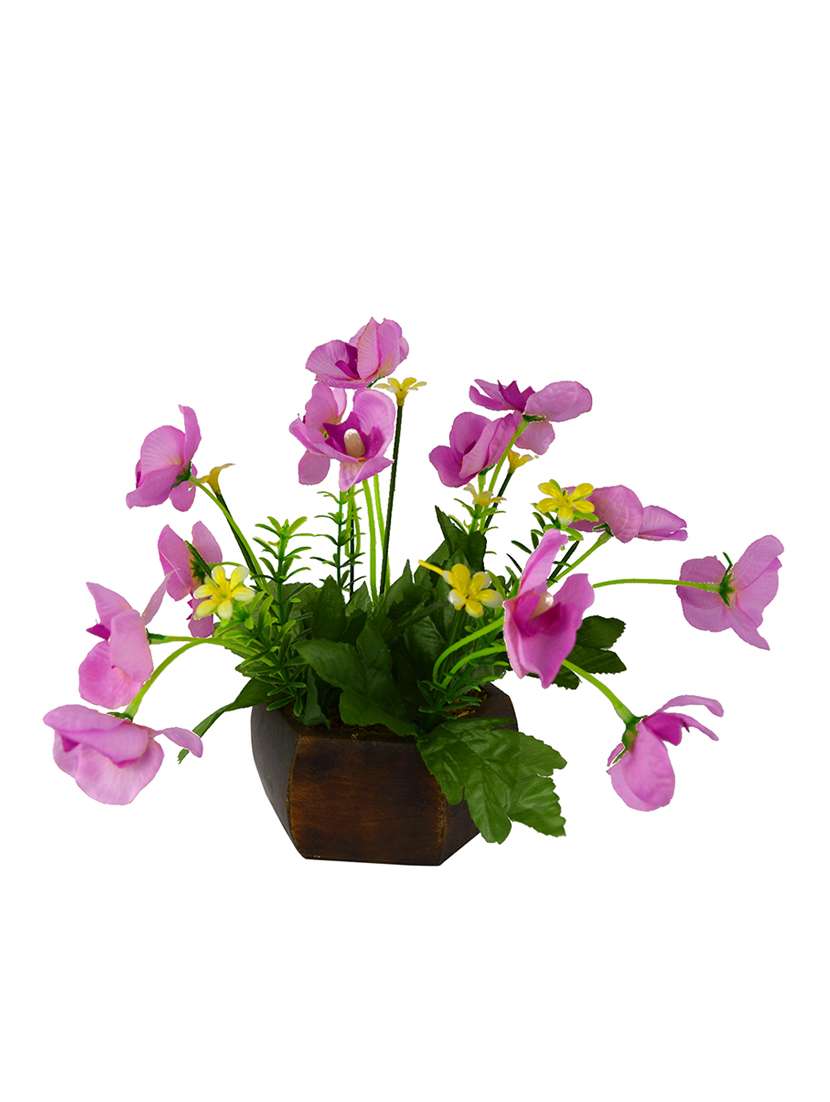 Artificial Flower Butterfly   in Wood Hexagun Pot