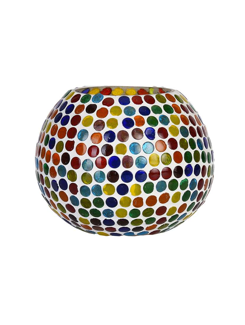 New Candle Tealight Votive Decorated With Colorful Chips & Beads(set Of 6)