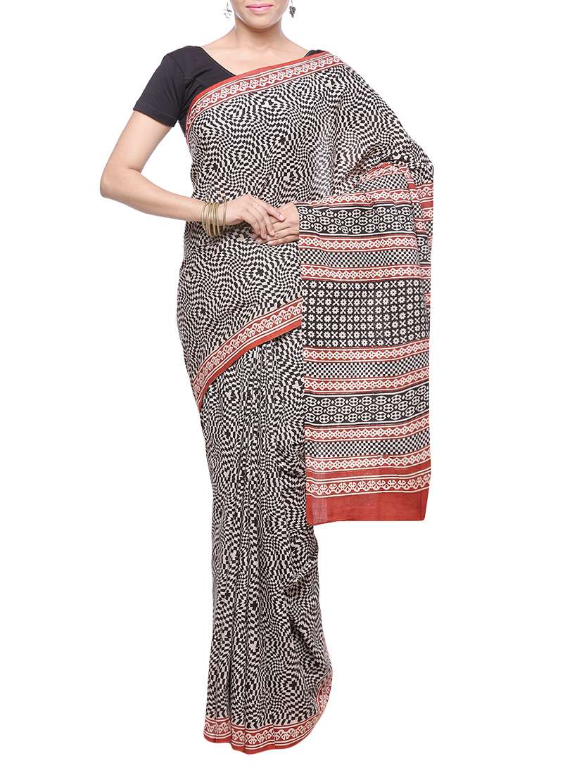women's geometric black colored saree