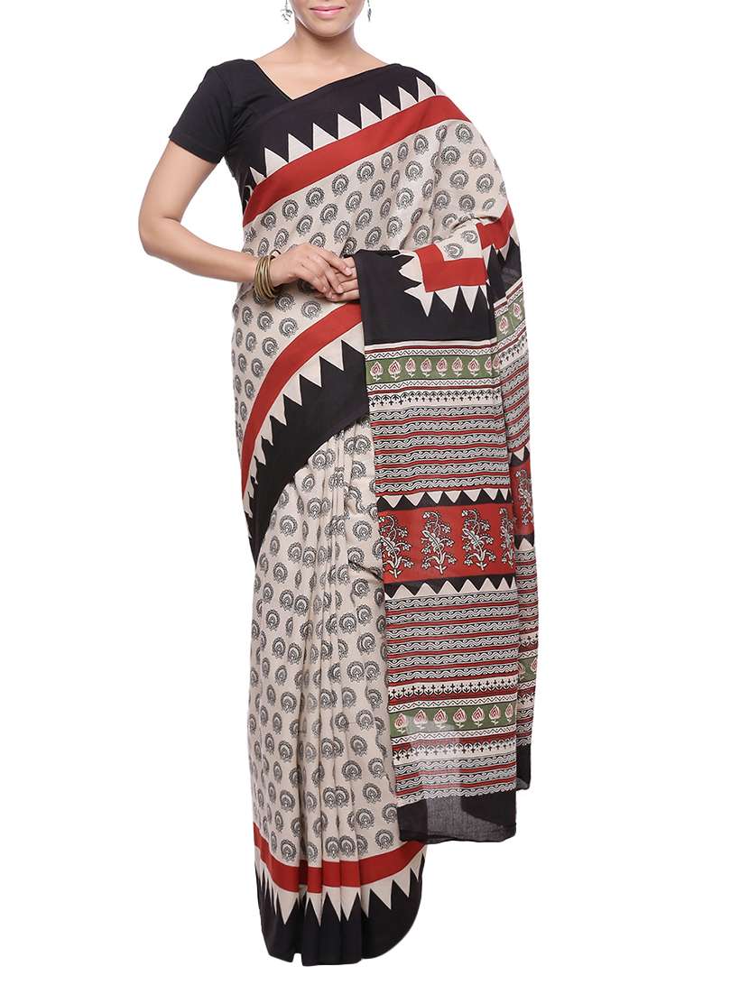 women's printed multi colored saree with blouse