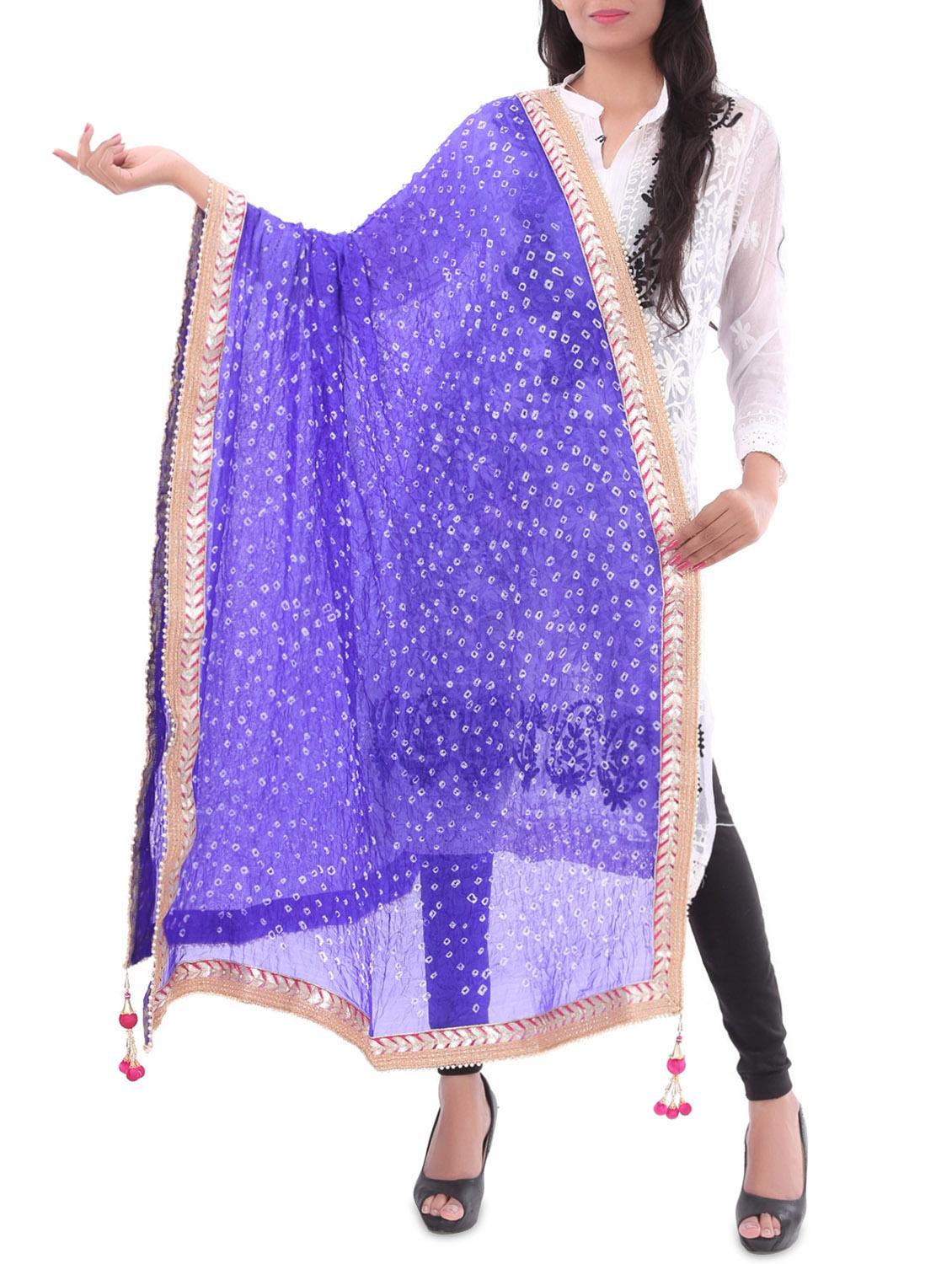 blue bandhani georgette dupatta - 14252671 -  Zoom Image - 0