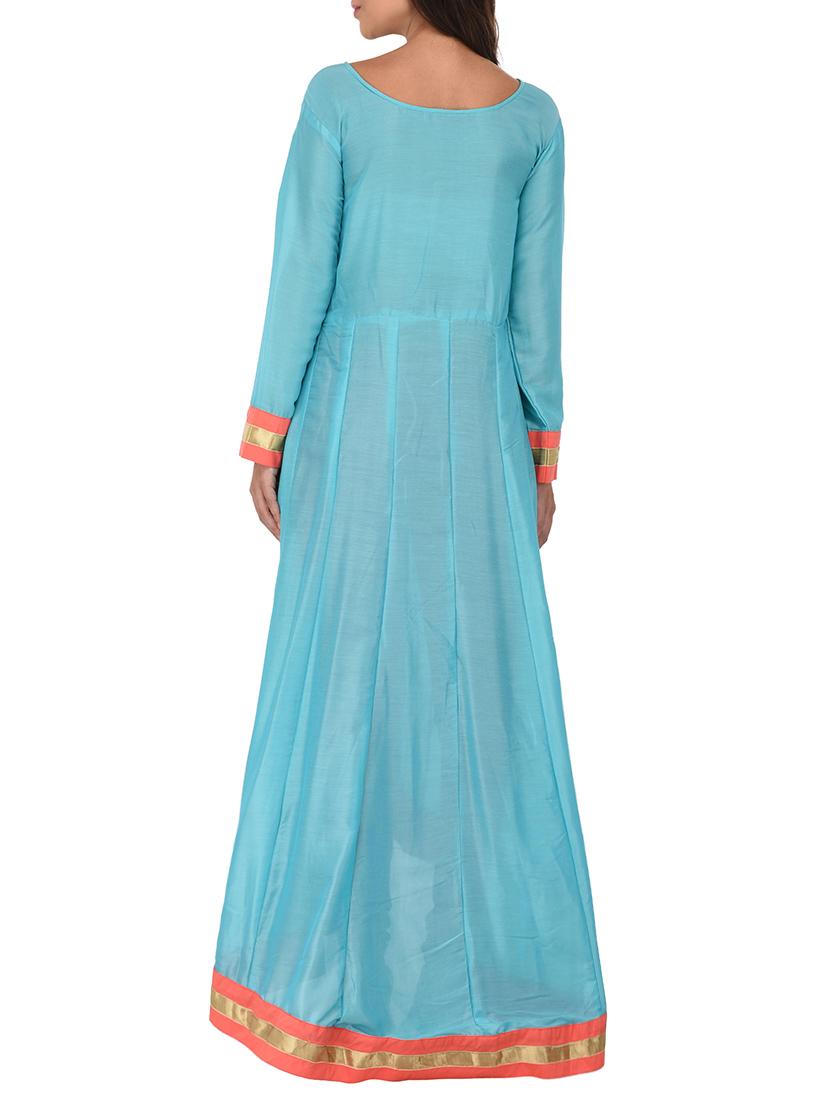 sky blue cotton high low kurta - 14253024 - Standard Image - 2