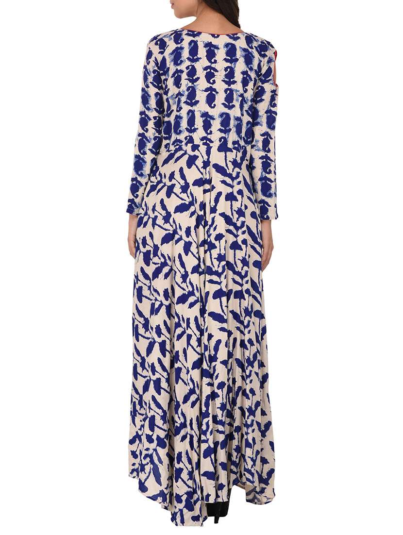 indigo cotton flared kurta - 14253066 -  Standard Image - 2