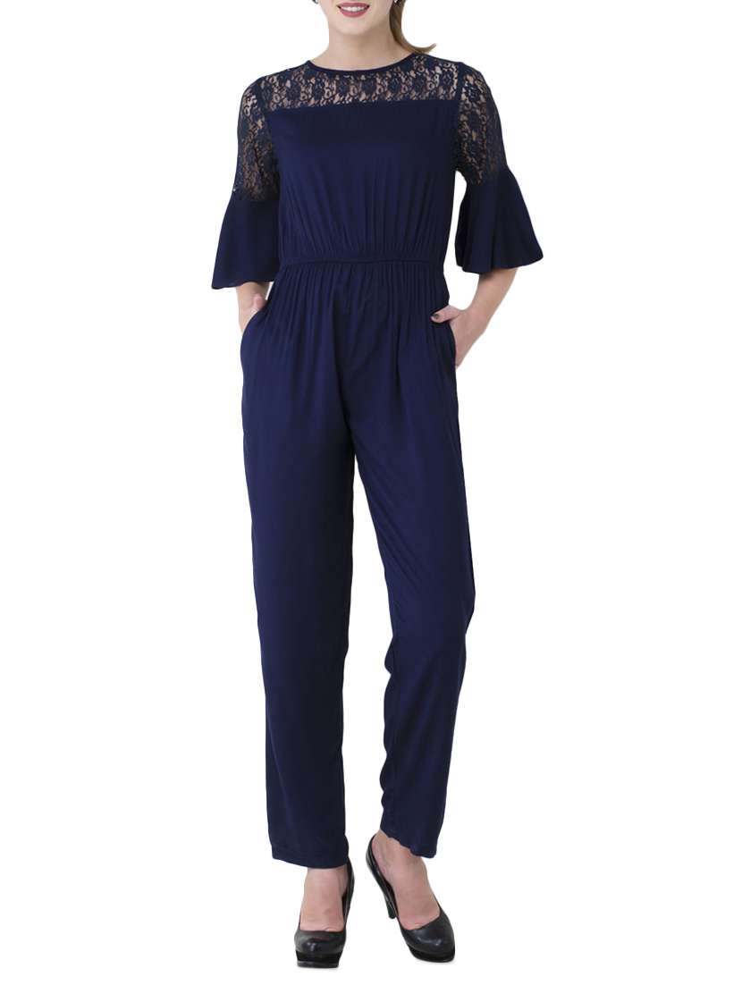 laced panel full leg jumpsuit