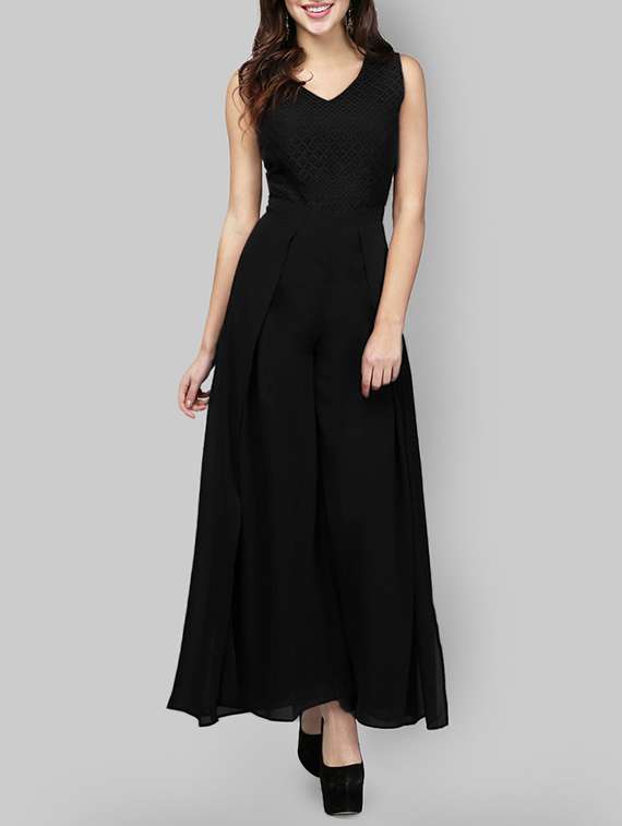 sleeveless flared full leg jumpsuit