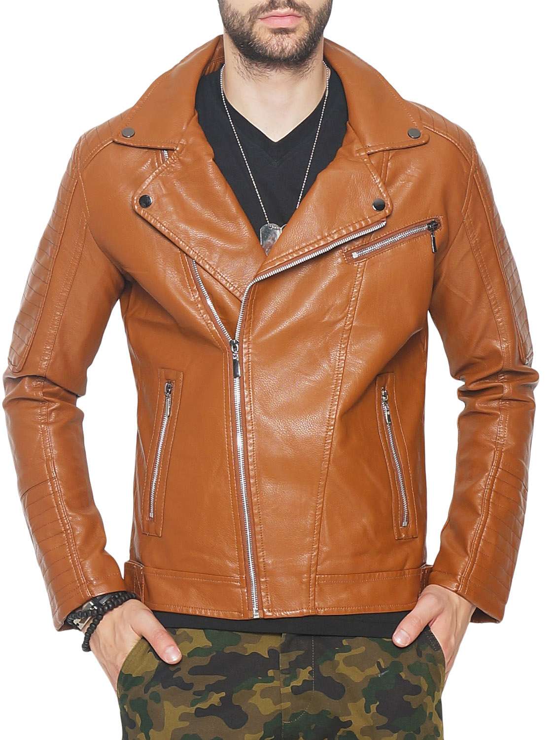 brown leather biker jacket