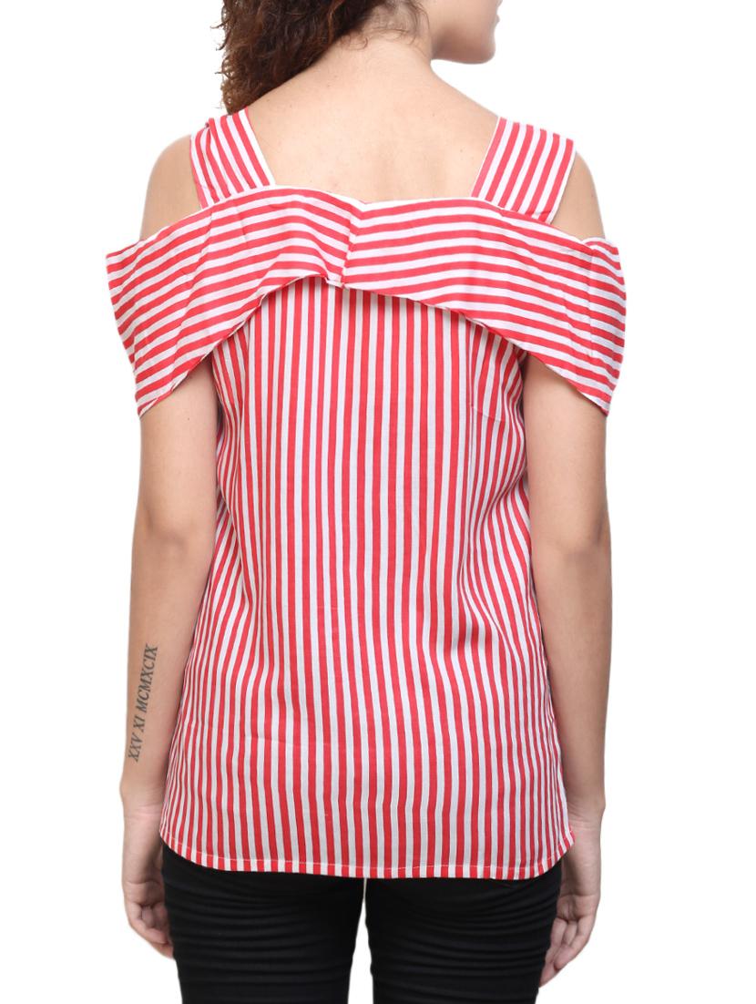 striped cold shoulder top - 14262320 - Standard Image - 2