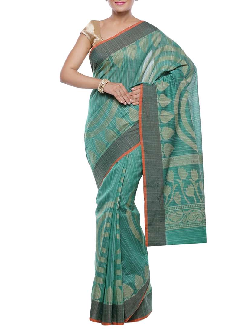 green woven saree with blouse
