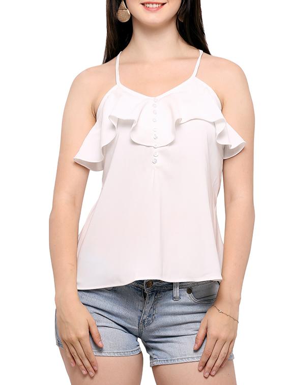 women's ruffle shoulder strap top - 14265772 - Zoom Image - 0