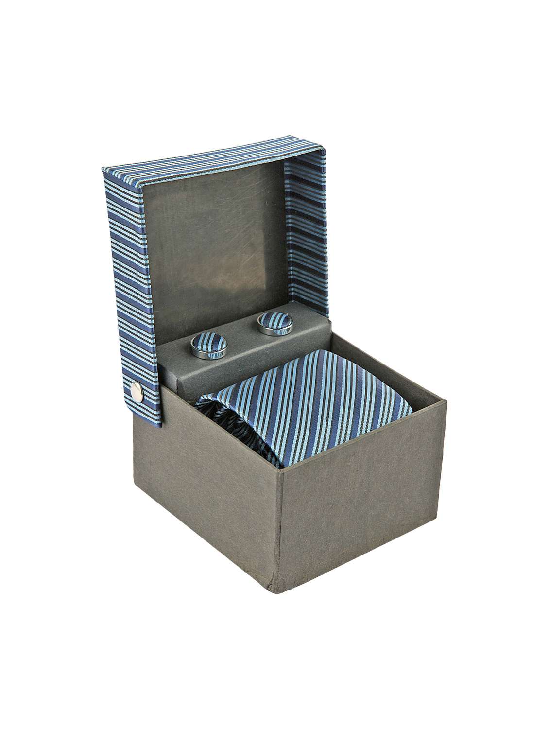 blue micro fiber tie, pocket square and a pair cufflinks