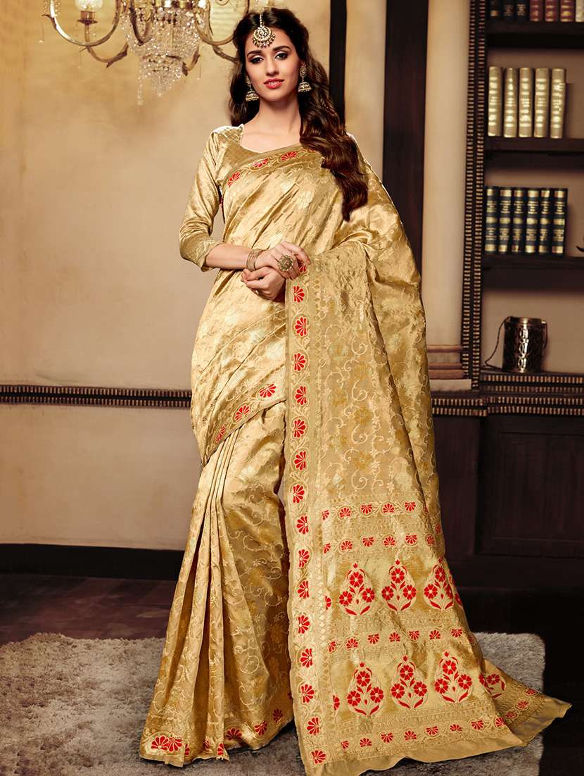 gold cotton silk woven saree with blouse