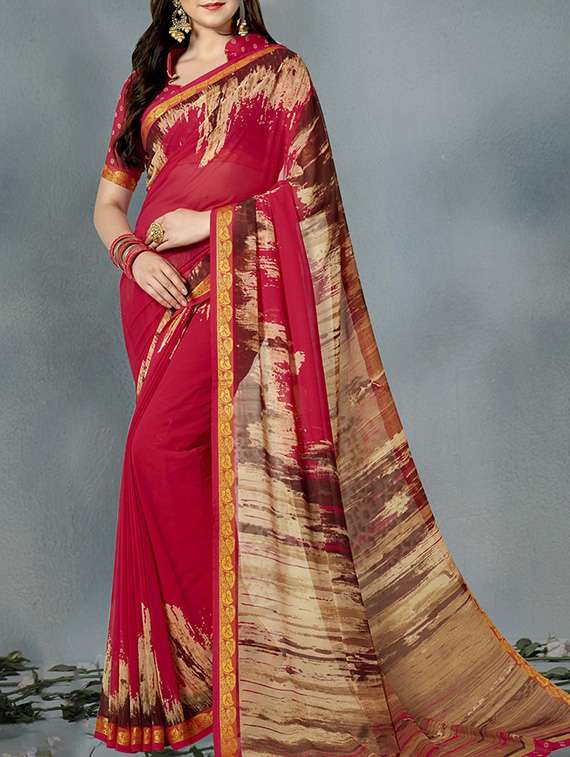 red art silk printed saree with blouse