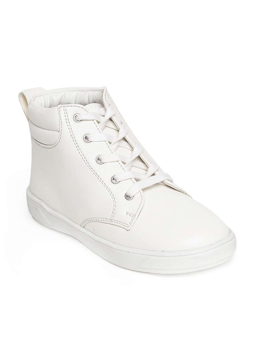 white leatherette lace up sneaker