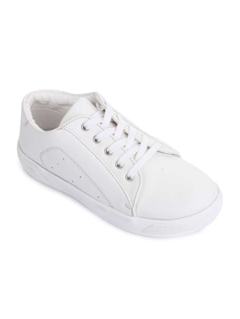 white leatherette lace up sneaker