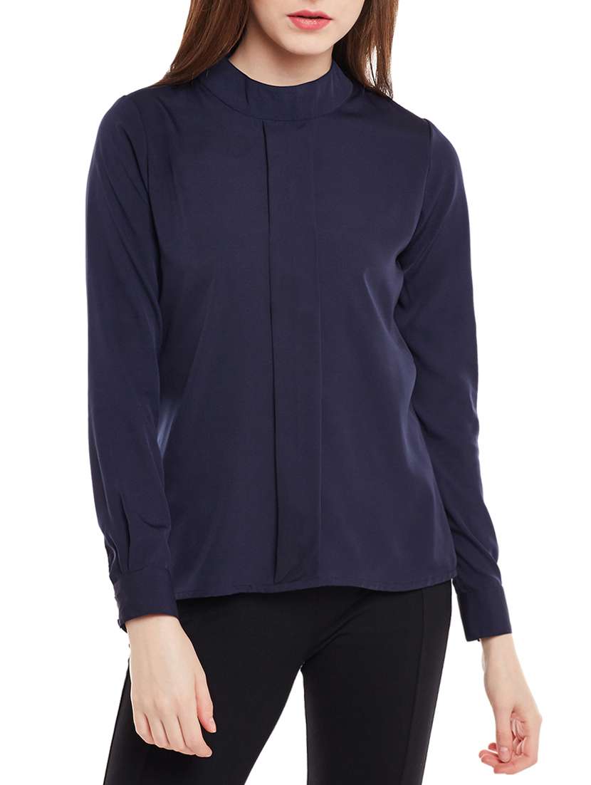 navy blue crepe regular top