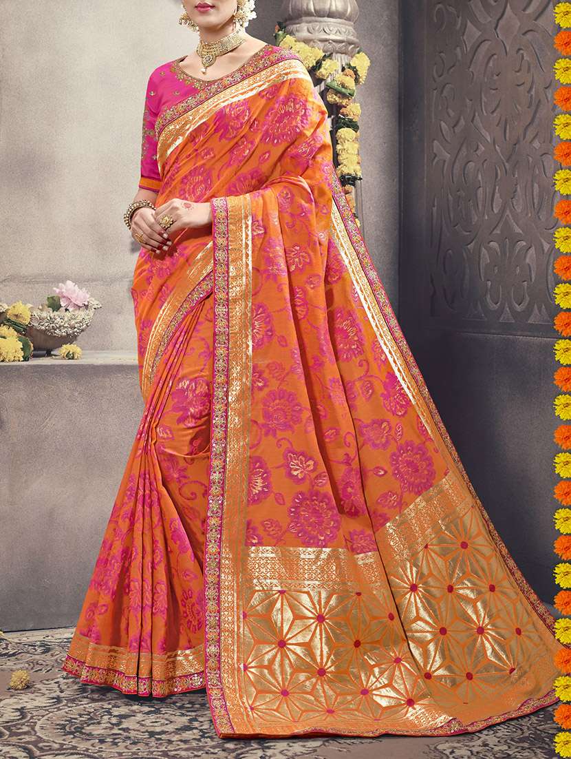 orange silk bhagalpuri saree